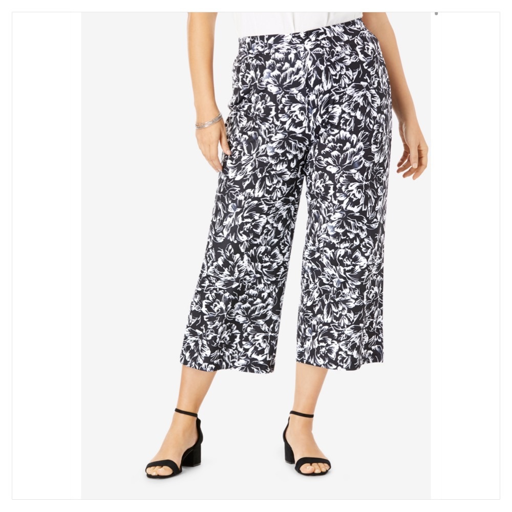 Jessica London Black Etched Floral Cropped Pants